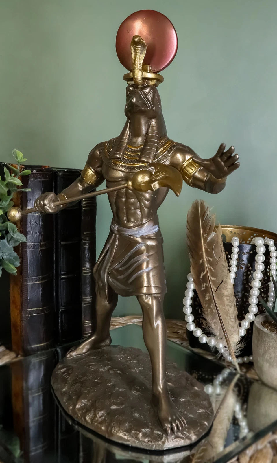 Egyptian Mythology God Horus Ra With Sun And Uraeus Disc Statue Heru Falcon-1