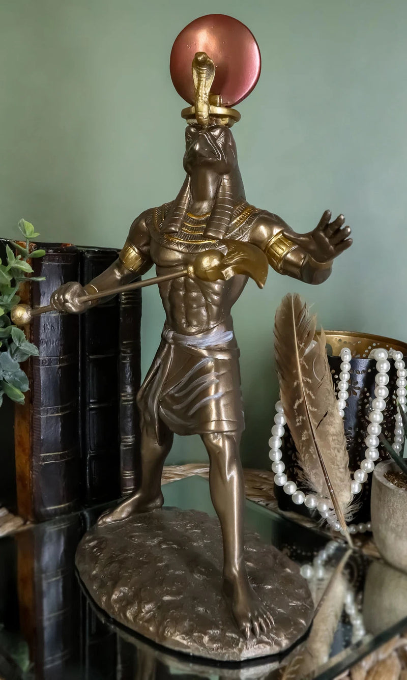 Egyptian Mythology God Horus Ra With Sun And Uraeus Disc Statue Heru Falcon-1