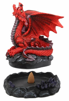 Smoke Fire Breathing Red Dragon Backflow Incense Cone Burner Statue Decor-2