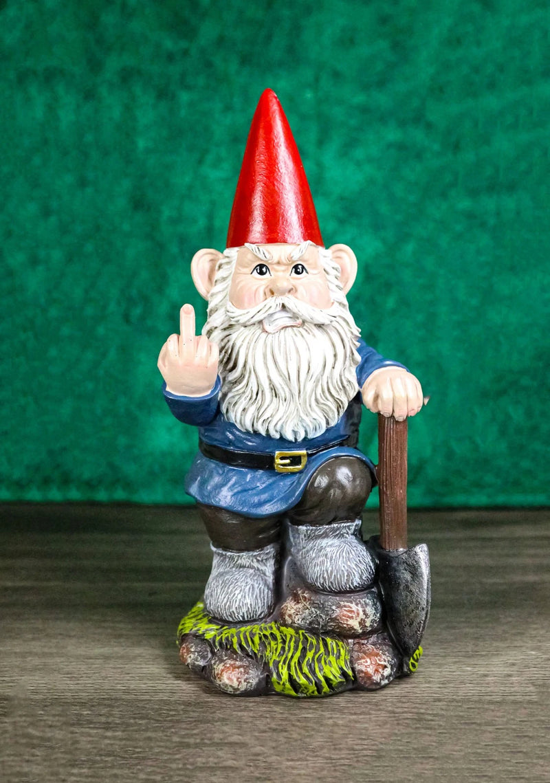 9" You Dig? Shovel Gnome Garden Greeter Gnome Dwarf Flip The Bird Statue-2