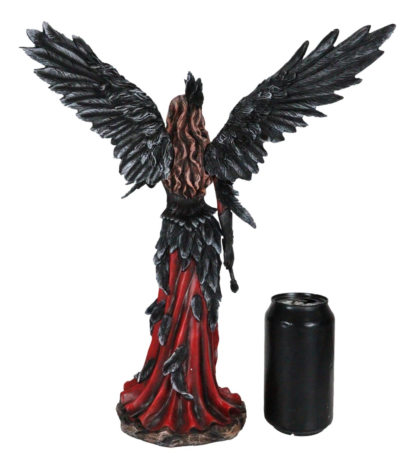 Gothic Raven Crow Trainer Angel Fairy In Black And Crimson Feather Gown Statue-3