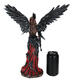 Gothic Raven Crow Trainer Angel Fairy In Black And Crimson Feather Gown Statue-3