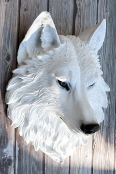 Large Ghost Albino Snow White Wolf Head Wall Decor Plaque 16"H Direwolf Figure-3
