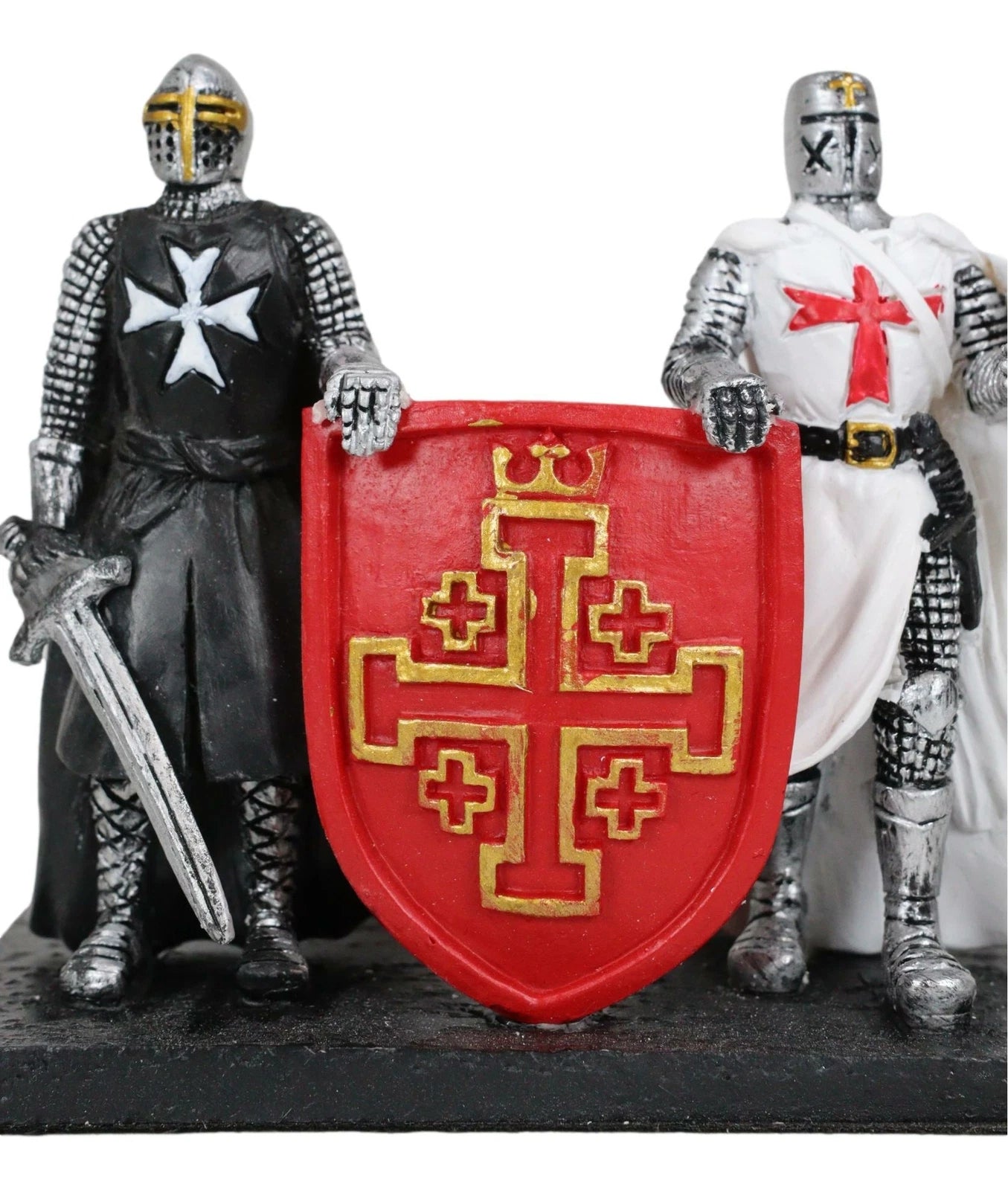 Medieval Black White Crusader Swordsman Knights Business Cards Holder Figurine-3