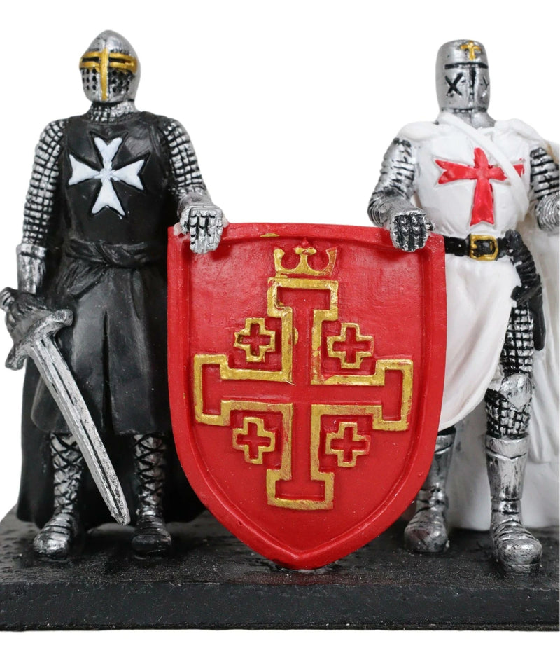 Medieval Black White Crusader Swordsman Knights Business Cards Holder Figurine-3