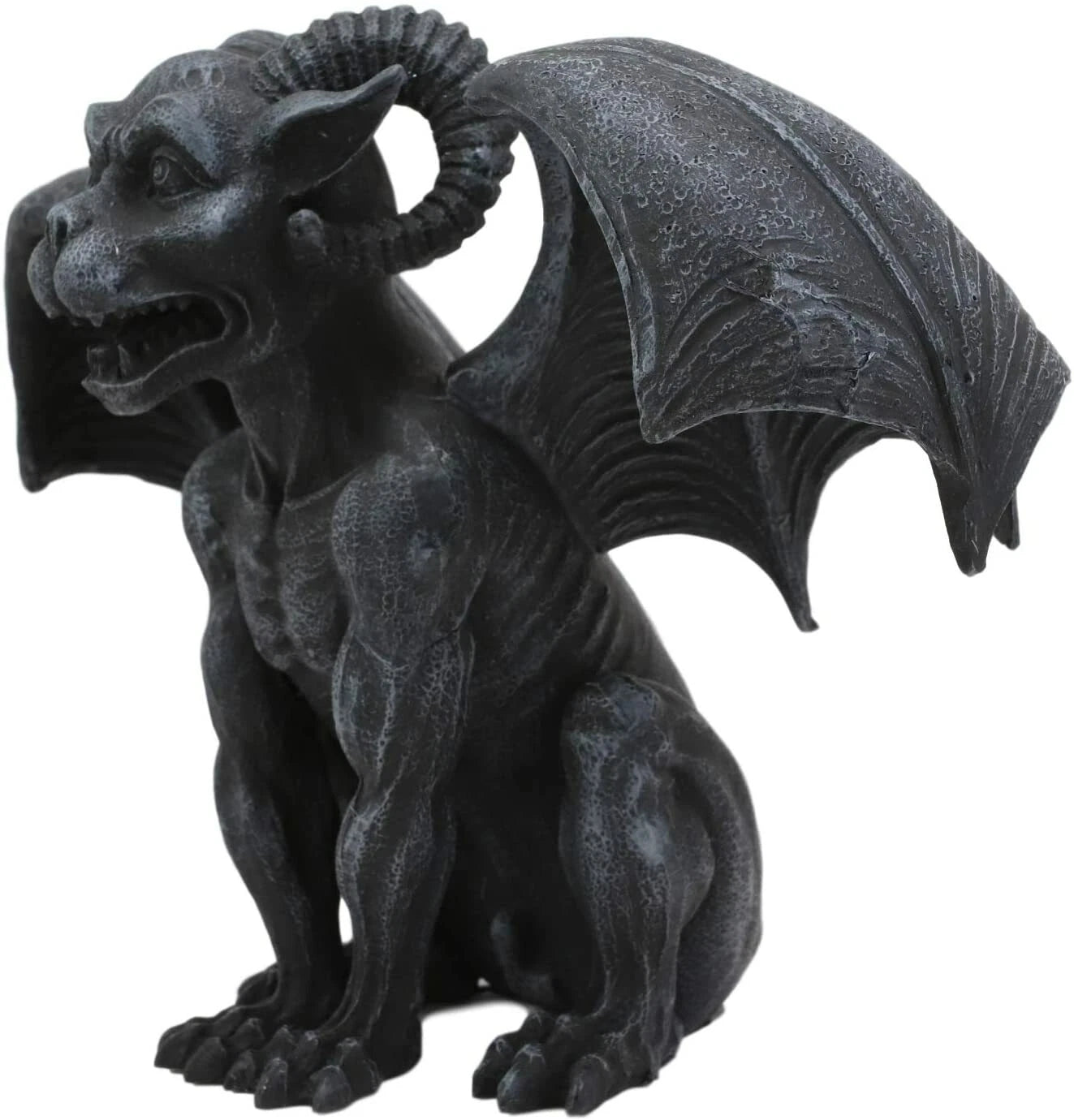 Crouching Ram Horned Gargoyle Statue in Faux Stone Finish Resin 6.25" Tall-8