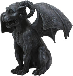 Crouching Ram Horned Gargoyle Statue in Faux Stone Finish Resin 6.25" Tall-8