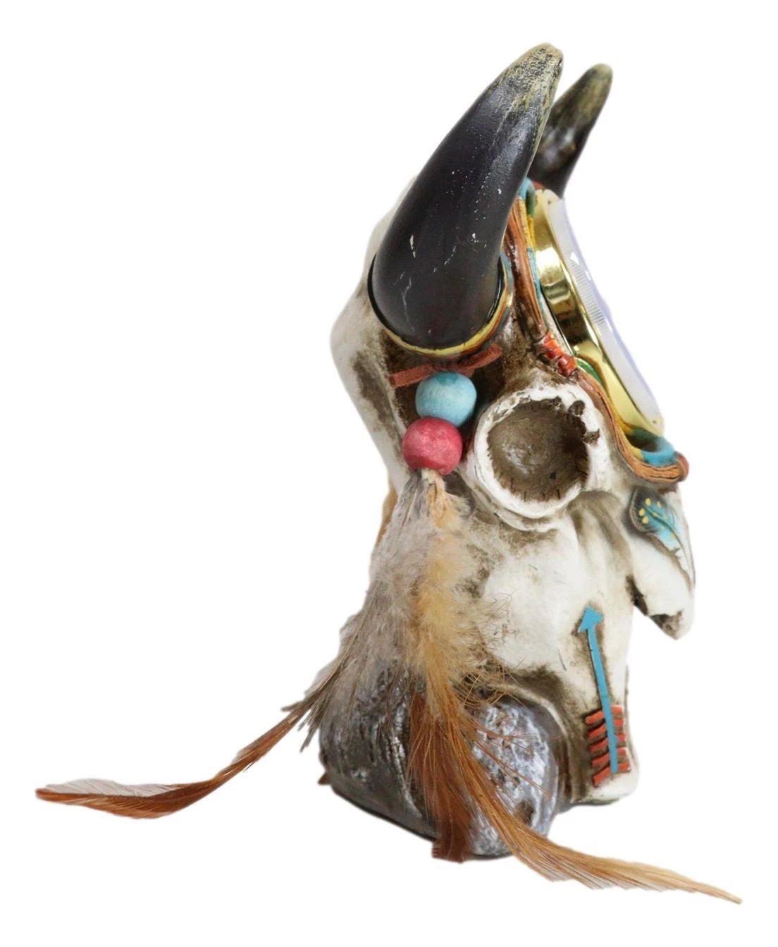 Southwestern Indian Dreamcatcher Feathers Steer Cow Skull Desktop Table Clock-3
