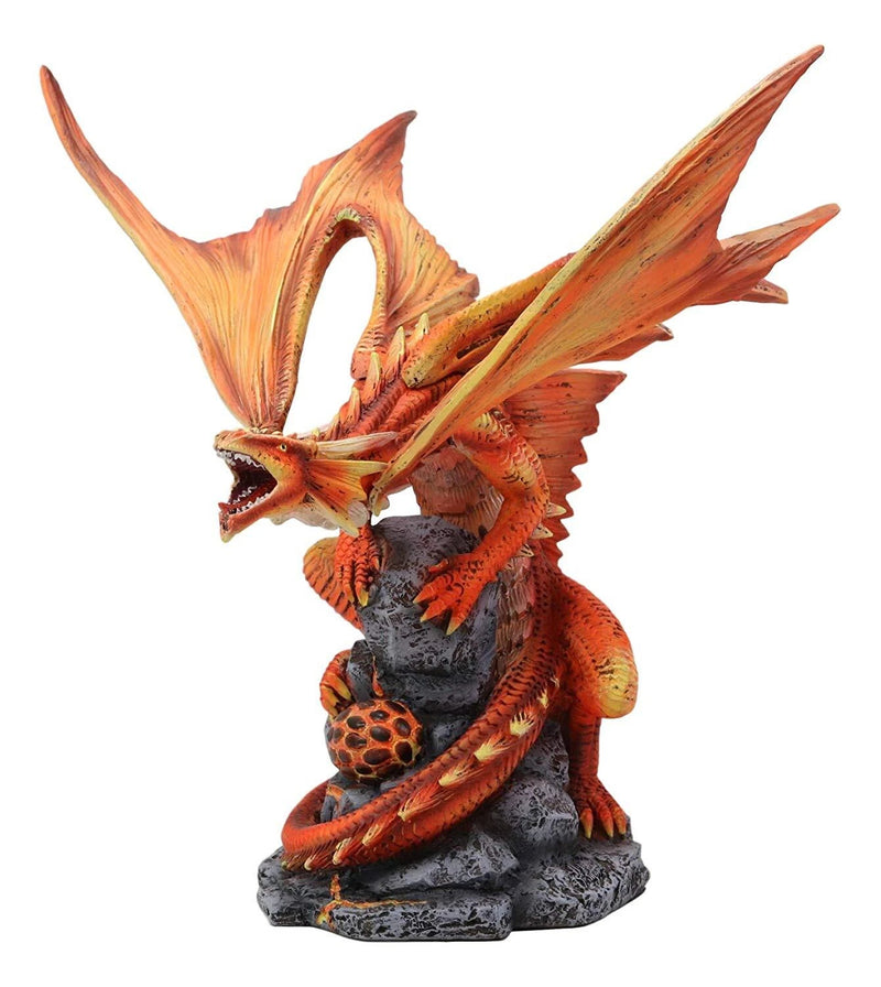 Roaring Red Phoenix Fire Dragon Guarding Egg Hatchling Statue 10"H Anne Stokes-4