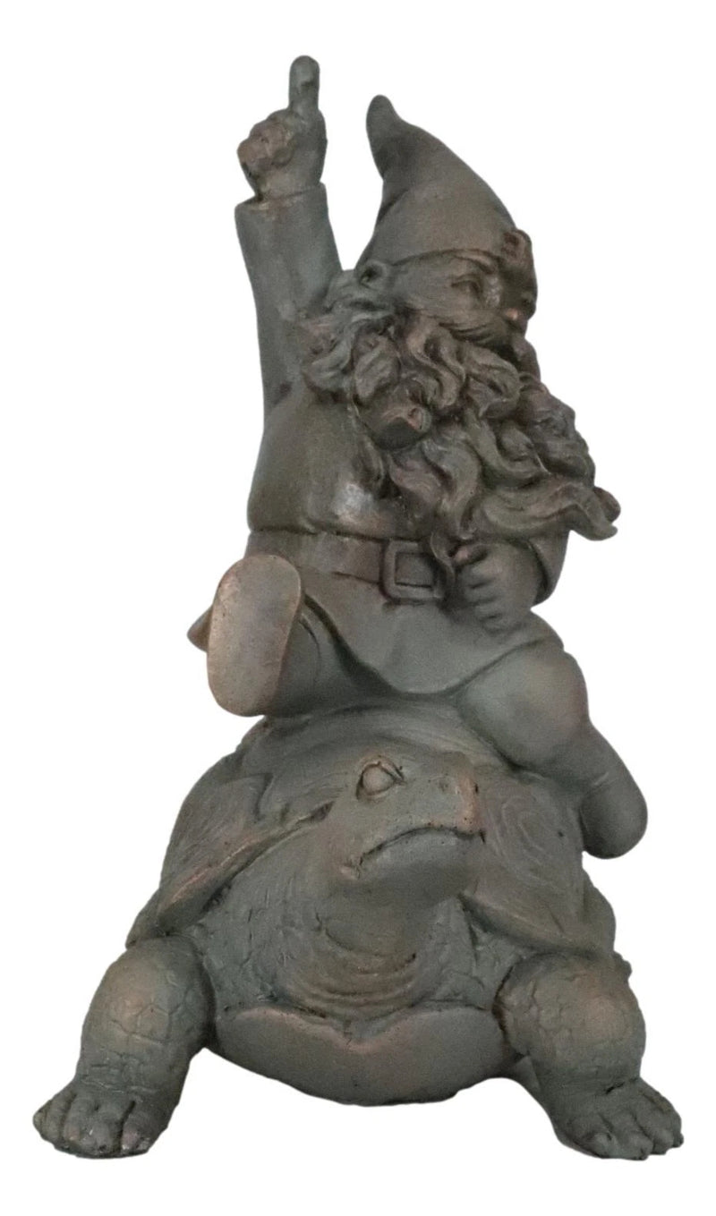 Adventurous Mr Gnome Sitting On Wild Rodeo Giant Tortoise Garden Figurine Decor-4