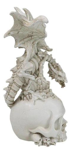 Ossuary Macabre Skeleton Bone Dragon Perching On Gothic White Skull Figurine-7