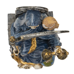 Seated Blue Santa Muerte With Scythe Scales of Justice And Wise Owl Figurine 9"H-5