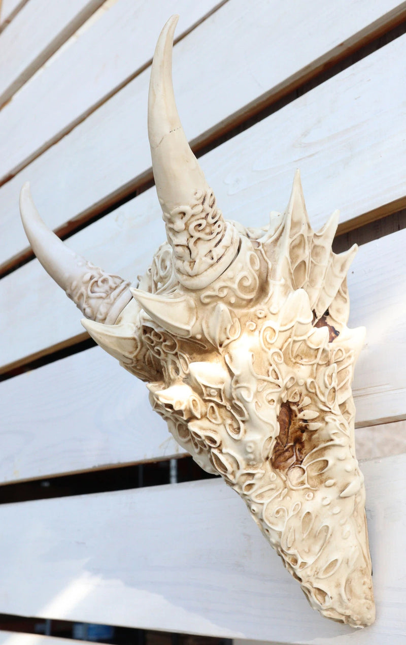 Large Gothic Tribal Stencil Art Horned Dragon Skull Wall Decor Or Statue-1