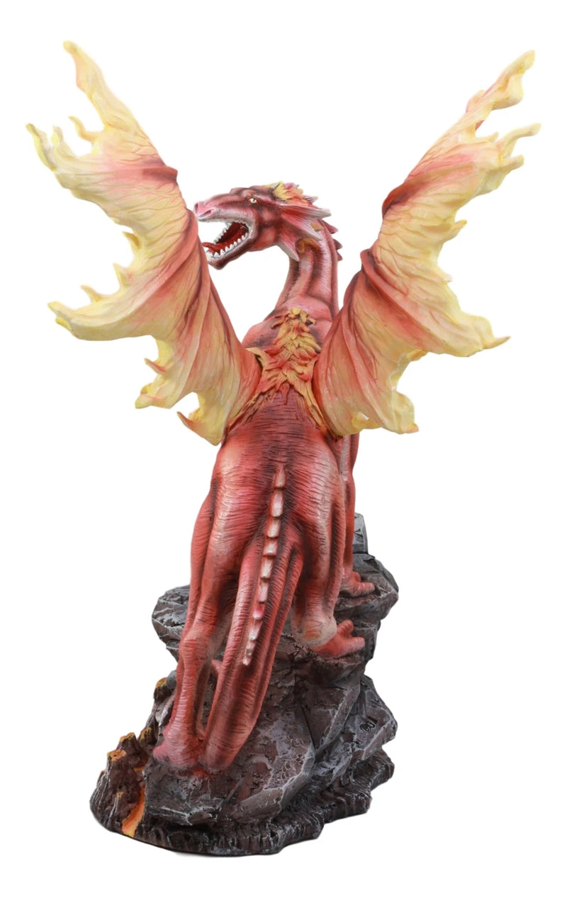 Large Red Magma Lava Smaug Dragon On Volcanic Rock Statue Fantasy Home Decor-6