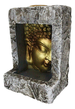 Gautama Buddha Face Faux Stone Mini Relief Bracket Backflow Incense Cone Burner-2