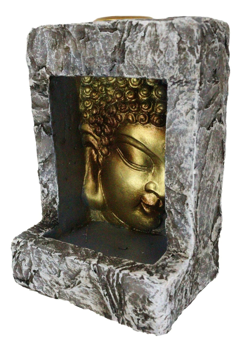 Gautama Buddha Face Faux Stone Mini Relief Bracket Backflow Incense Cone Burner-2