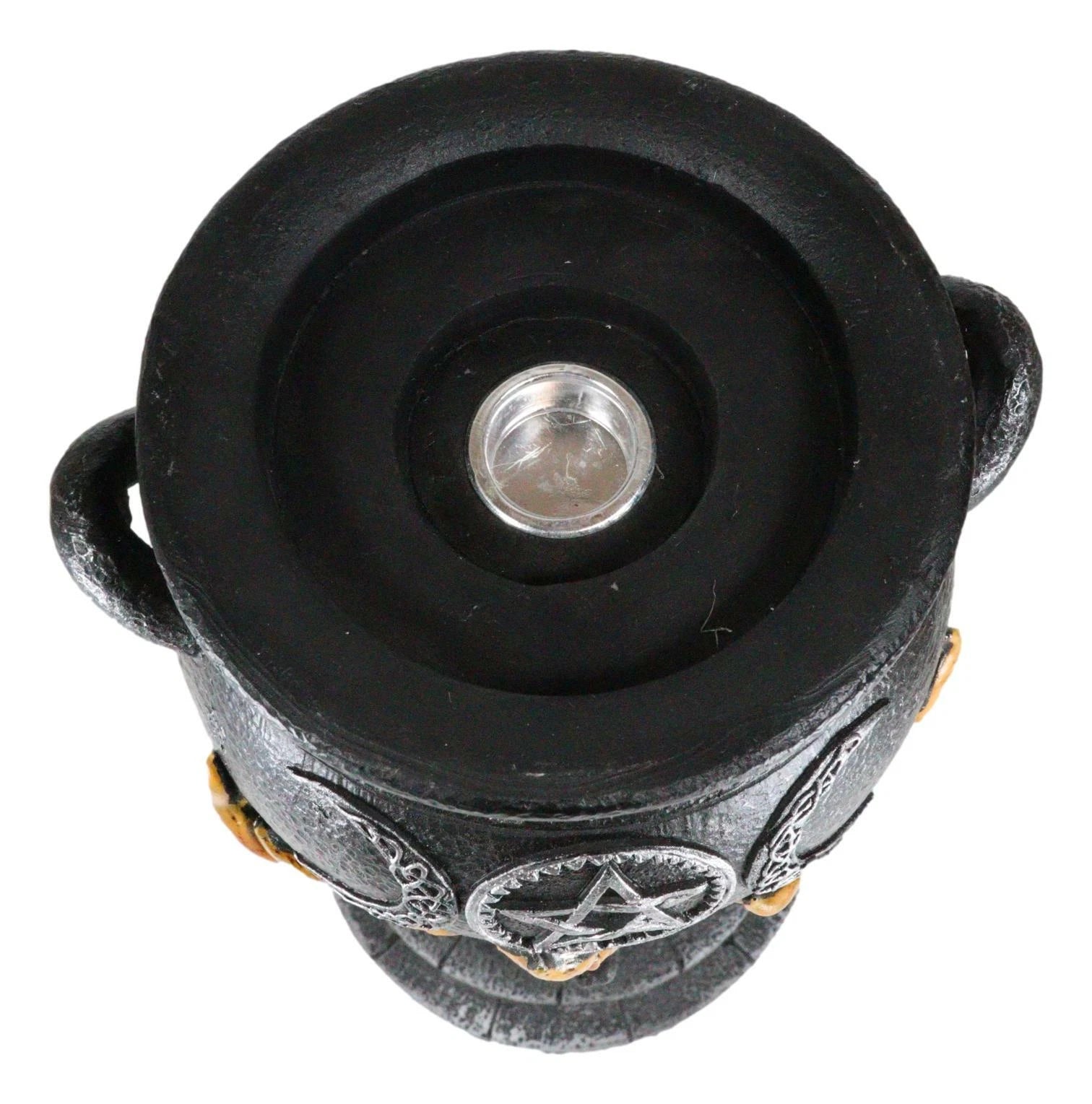 Wicca Triple Moon Witch Cauldron With Snake And Sacred Geometry Candle Holder-7