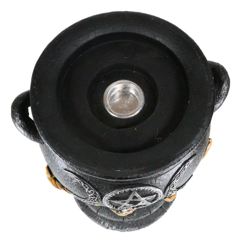 Wicca Triple Moon Witch Cauldron With Snake And Sacred Geometry Candle Holder-7