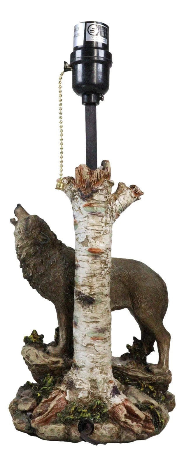 Rustic Wildlife Grey Wolf Howling By Birchwood Tree Table Lamp With Laced Shade-4