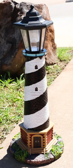 Nautical Cape Hatteras Lighthouse Statue 20.5" Tall with Solar Lantern LED-4