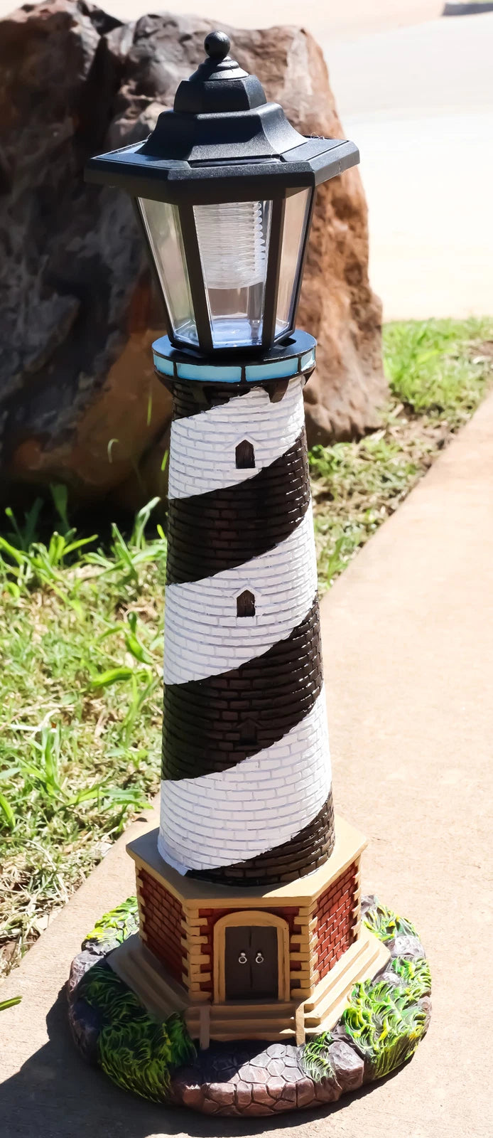 Nautical Cape Hatteras Lighthouse Statue 20.5" Tall with Solar Lantern LED-4