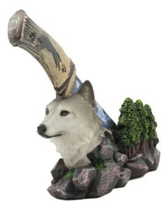 Gray Wolf In Forest Centerpiece With Hunting Knife Letter Opener Statue-4