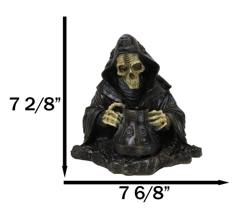 Grim Reaper Skeleton Wizard Chanting Spells Backflow Incense Cone Burner Statue-4