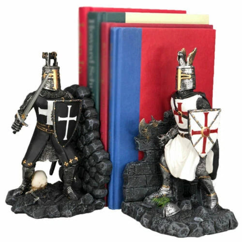 Black And White Medieval Crusader Knight Bookends Statue 7.5"H Set Suit Of Armor-6