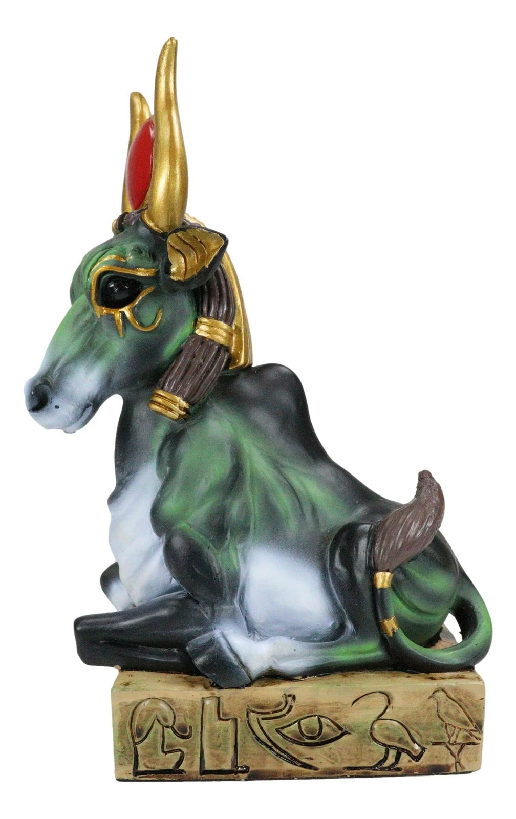 Egyptian Goddess Of Love Hathor Ra Cow Sitting On Hieroglyphic Base Figurine-5