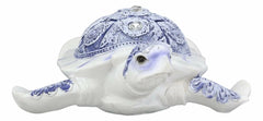 Terracotta Blue And White Feng Shui Celestial Sea Turtle Statue 6"Wide-4