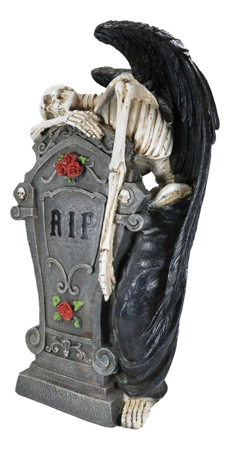 Large Winged Death Angel Grim Reaper Skeleton By Graveyard Tombstone Figurine-4
