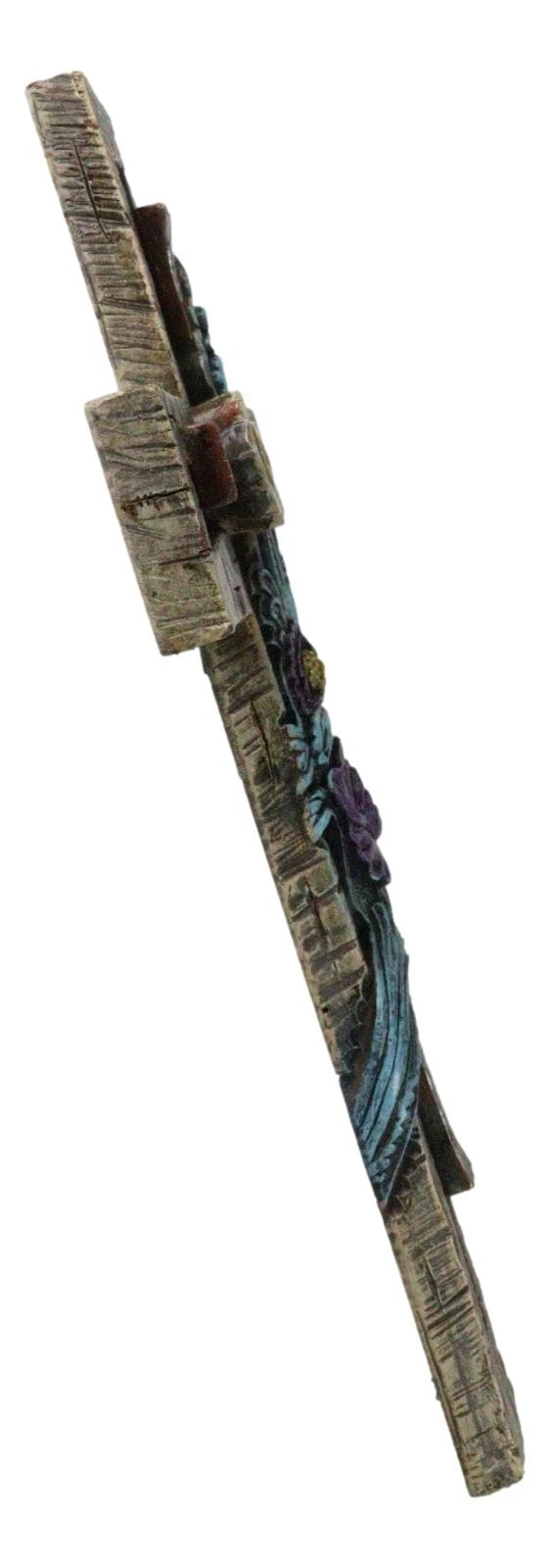 Rustic Turquoise Floral Blooms Ichthys Jesus Fish Symbol Faux Wooden Wall Cross-4