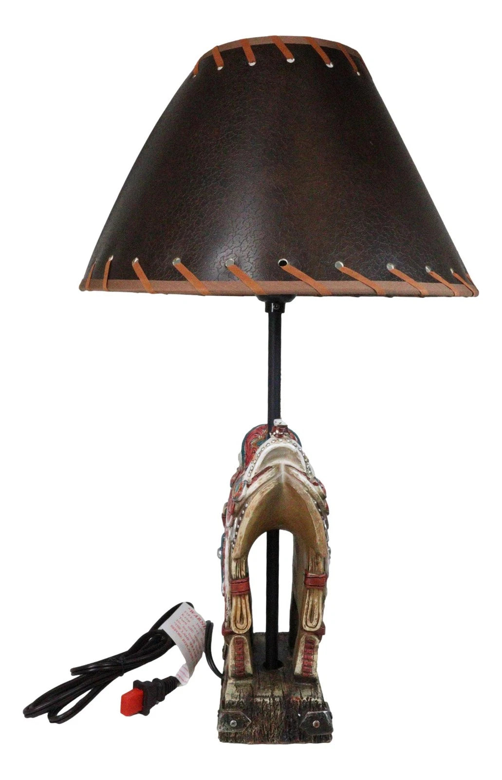 Rustic Western Cowboy Horse Saddle with Ichthys Jesus Fish Symbol Table Lamp-7