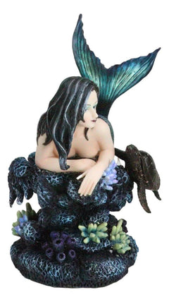 Siren Mermaid With Iridescent Tail And Turtle Companion By Coral Rocks Statue-5