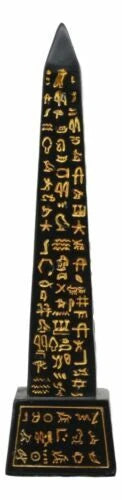 Egyptian Temple of Ra Gold Black Luxor Obelisk With Hieroglyphs Statue 8"H-5