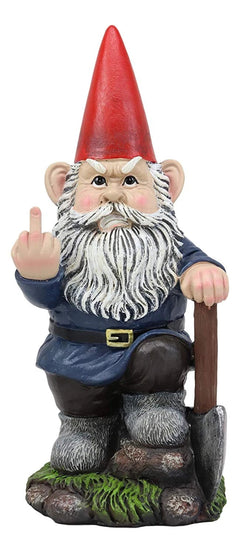 9" You Dig? Shovel Gnome Garden Greeter Gnome Dwarf Flip The Bird Statue-6