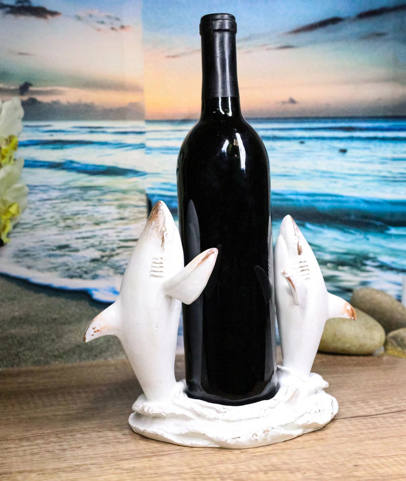 Antique White Ocean Marine Great White Sharks Rising Above Water Wine Holder-1