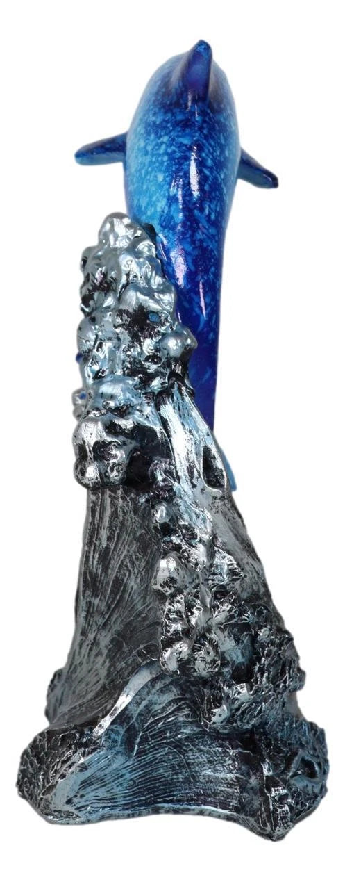 Nautical Marine Sea Ocean 2 Blue Dolphins Swimming Over Reef Waves Figurine-5