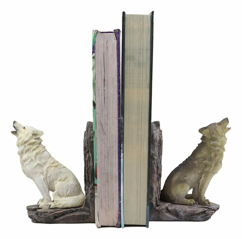 Wardens Of The North Howling Gray And White Wolves Bookends Wolf Figurine Set-4