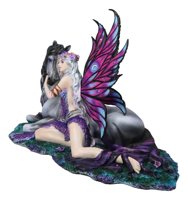Purple Tribal Fairy Sitting With Midnight Key Lock Dark Unicorn Figurine 14.5"L-7