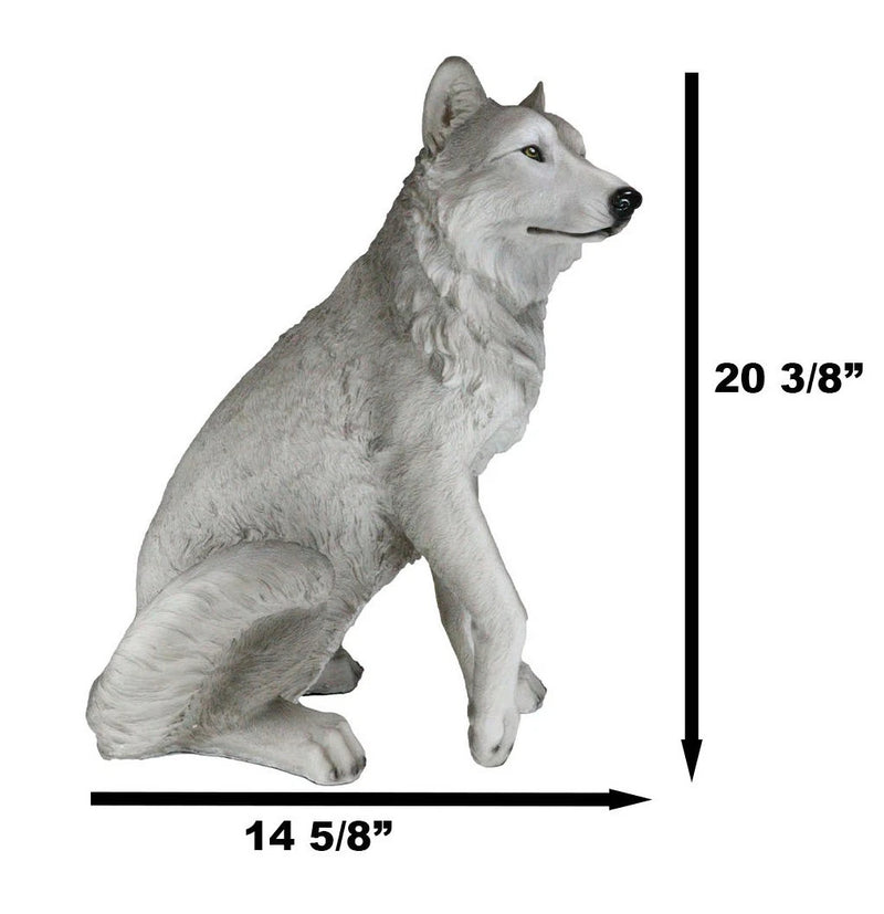 Estatua grande de lobo gris alfa sentado de Dakota Wildlife, 20,5" de alto-5
