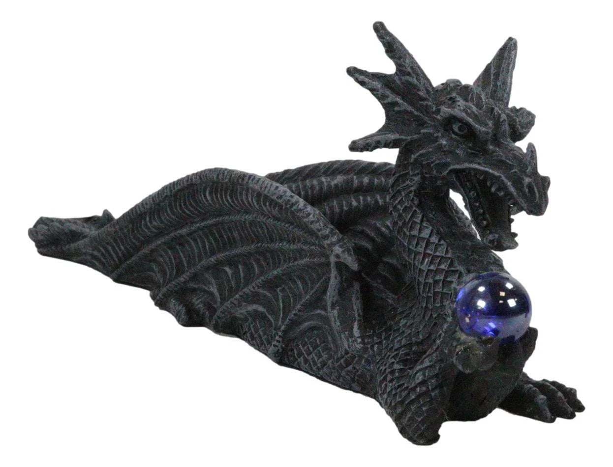 Longwei Dragon Holding Blue Orb Incense Burner Sculpture Figurine in Faux Stone-6
