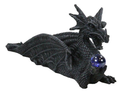 Longwei Dragon Holding Blue Orb Incense Burner Sculpture Figurine in Faux Stone-6
