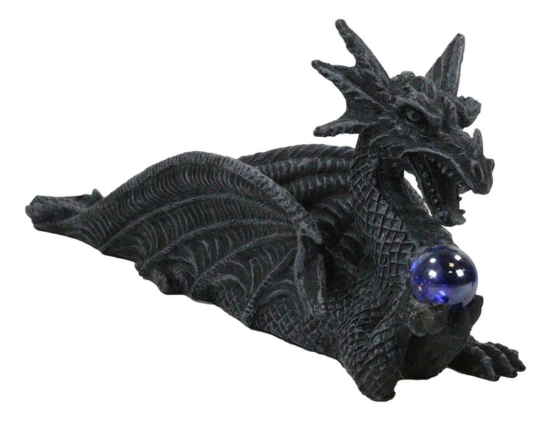 Longwei Dragon Holding Blue Orb Incense Burner Sculpture Figurine in Faux Stone-6