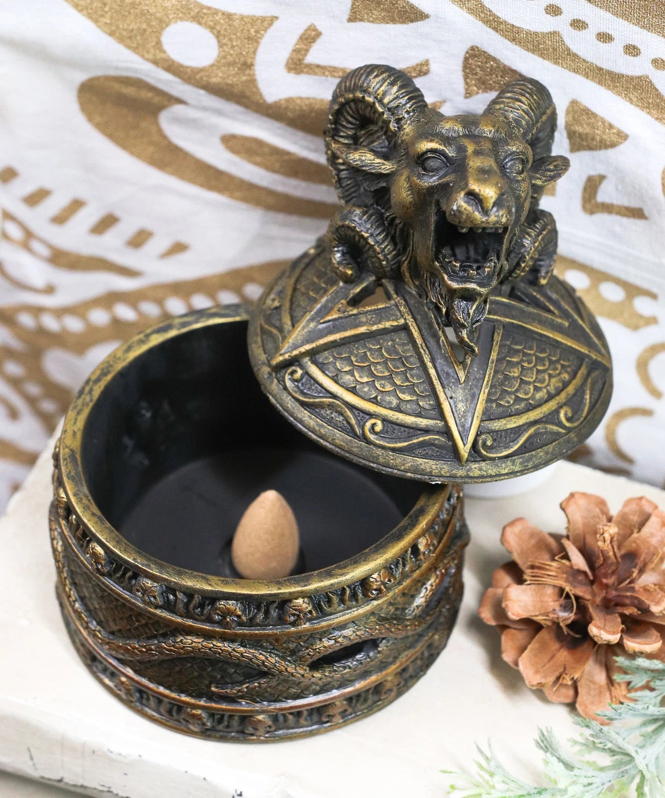 Baphomet Backflow Incense Cone Burner Trinket Jewelry Box-5