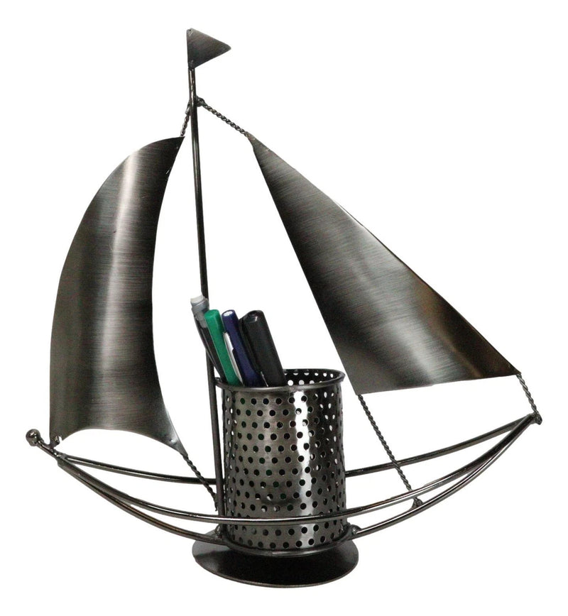 Nautical Ocean Sailboat Hand Made Steel Metal Office Stationery Organizer Holder-5