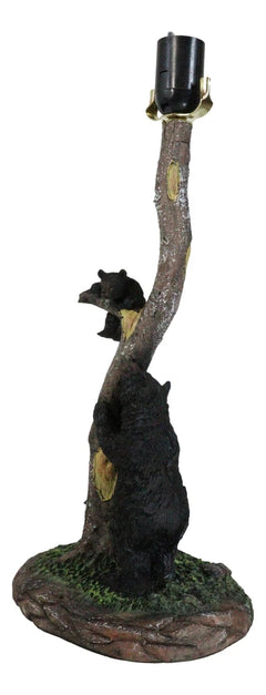 Rustic Black Mother Bear Playing With Cub Hanging On Tree Branch Table Lamp-8