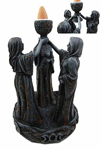 Triple Goddess Maiden Mother & Crone Backflow Cone Incense Burner-6