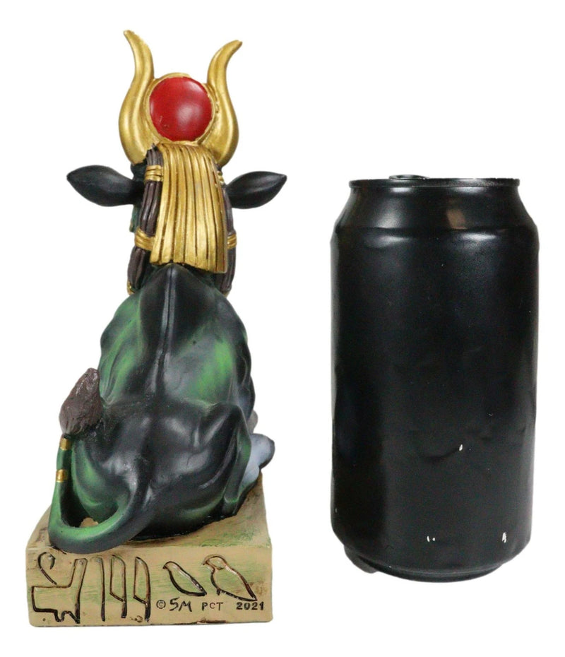 Egyptian Goddess Of Love Hathor Ra Cow Sitting On Hieroglyphic Base Figurine-6