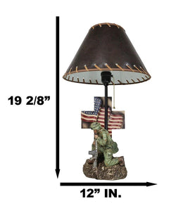 Patriotic Soldier With Rifle Kneeling By American Flag Cross Memorial Table Lamp-8